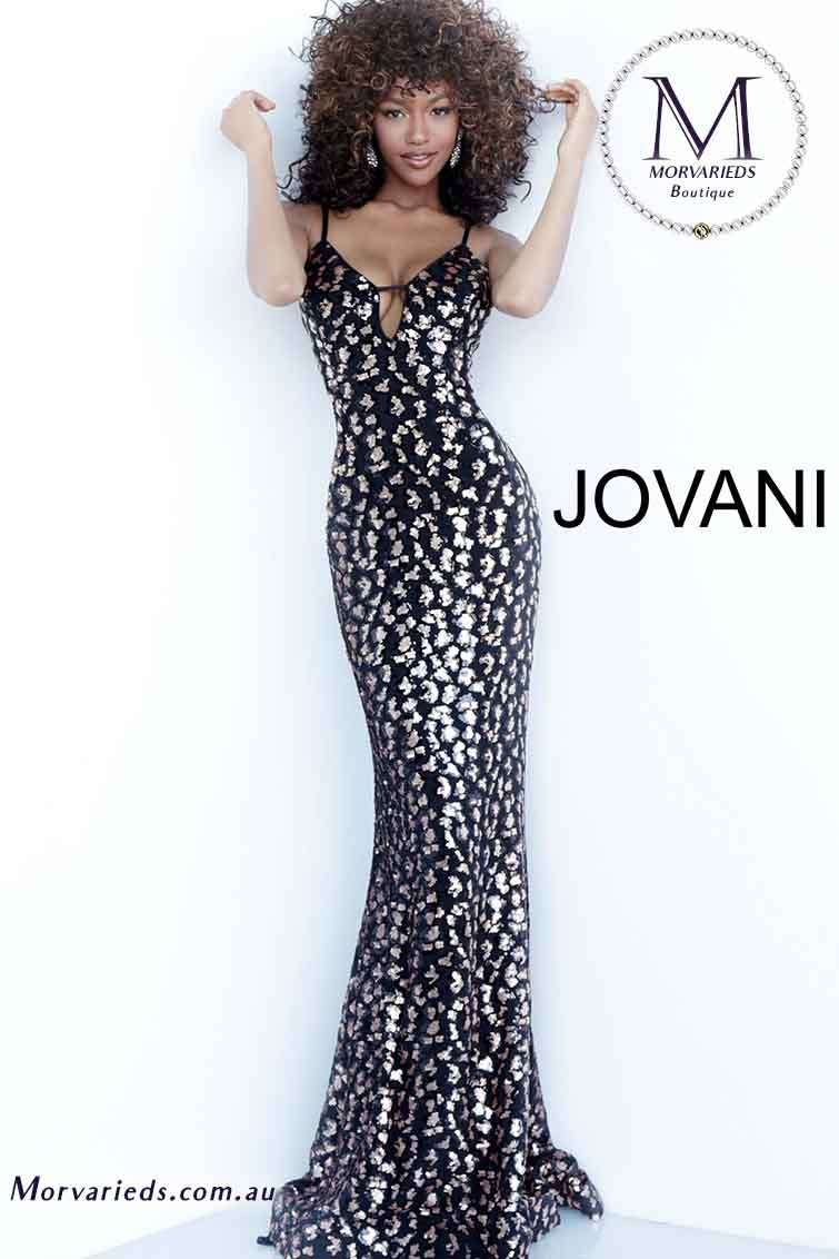 Black Gold Fitted Plunging Neckline Prom Dress Jovani 1166