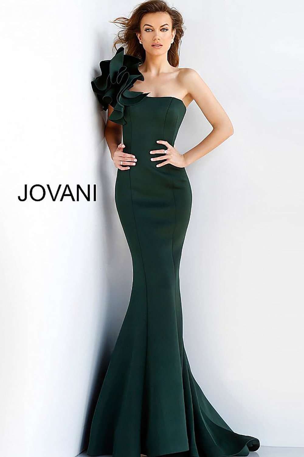 One Shoulder Fitted Scuba Evening Dress Jovani 63994 Morvarieds