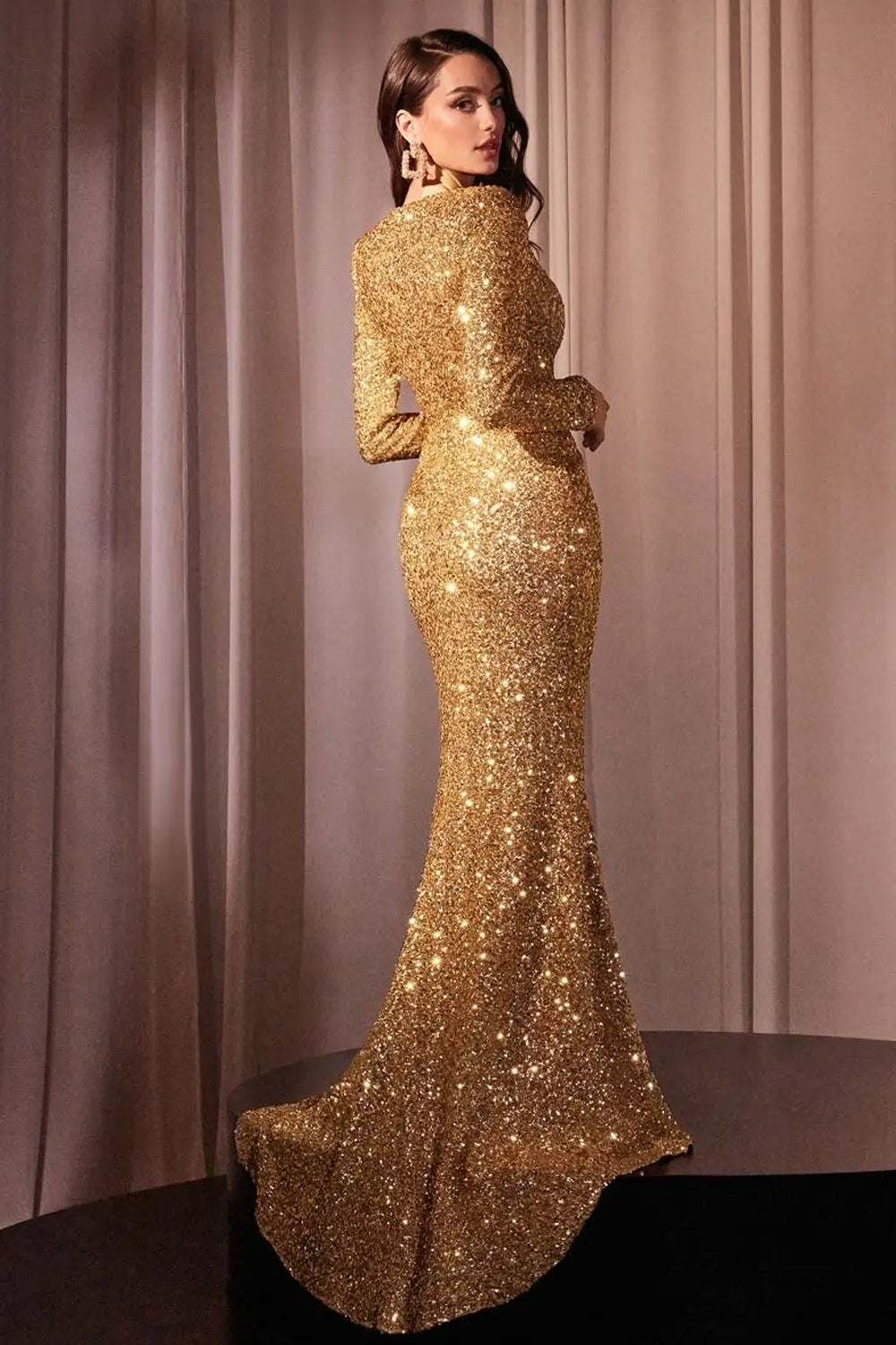 Long Sleeve Sequin Fitted Dress CH054 Ladivine