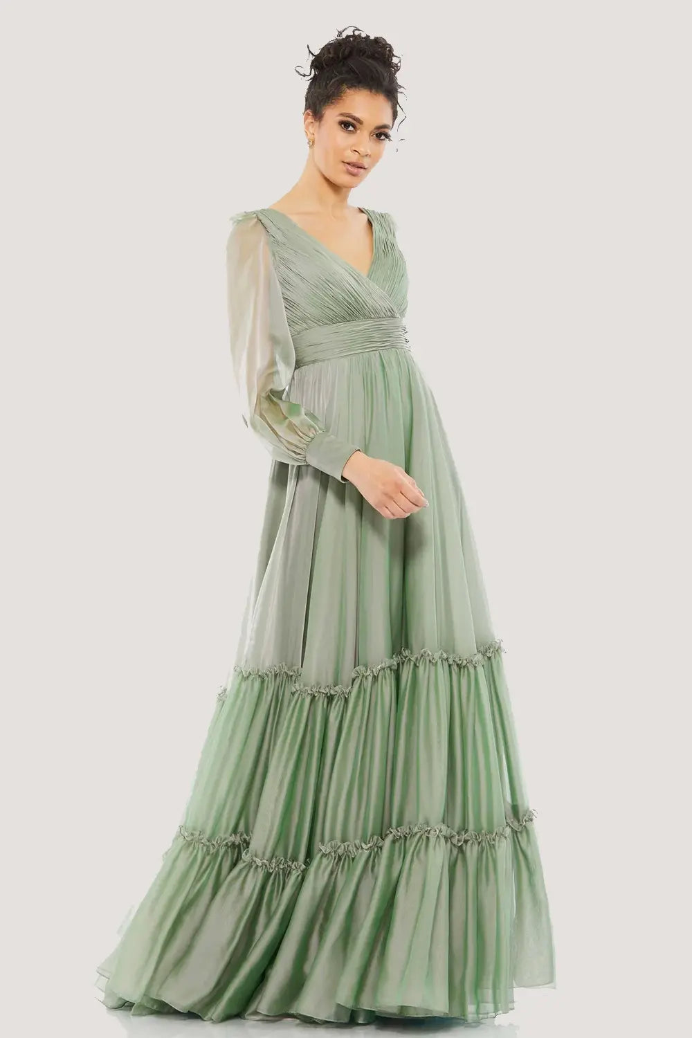 MAC DUGGAL 大人気!ラッフルボリュームスリットロングドレス 緑 Mac Duggal Evening Dresses - Morvarieds