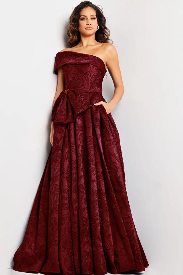 One Shoulder Burgundy Mother Of The Bride dress Jovani 26281 - Morvarieds