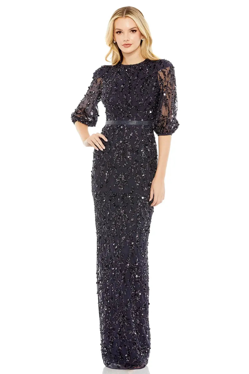 Sequined Elbow Sleeve Gown | Mac Duggal Dress 93790