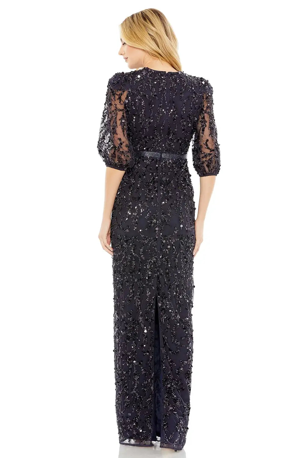 Sequined Elbow Sleeve Gown | Mac Duggal Dress 93790