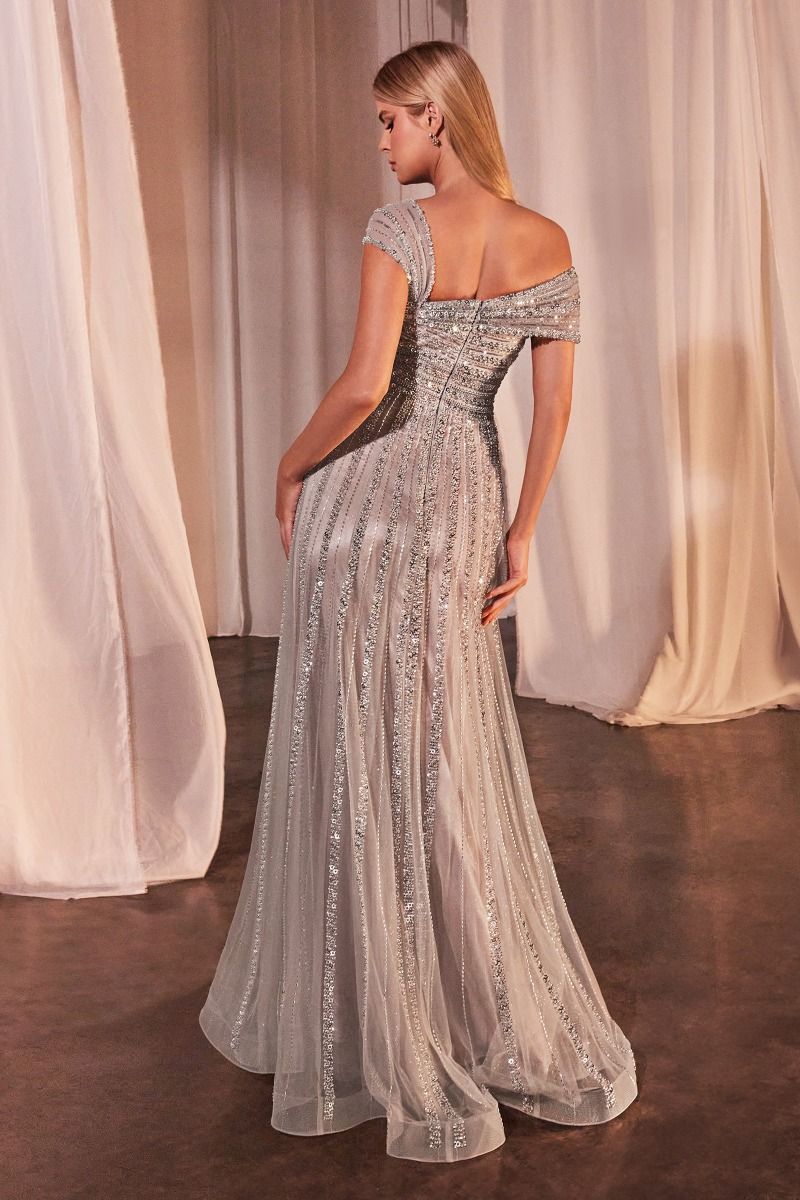 Off the Sholder A-line Beaded Gown | Ladvine CD0238- Morvarieds