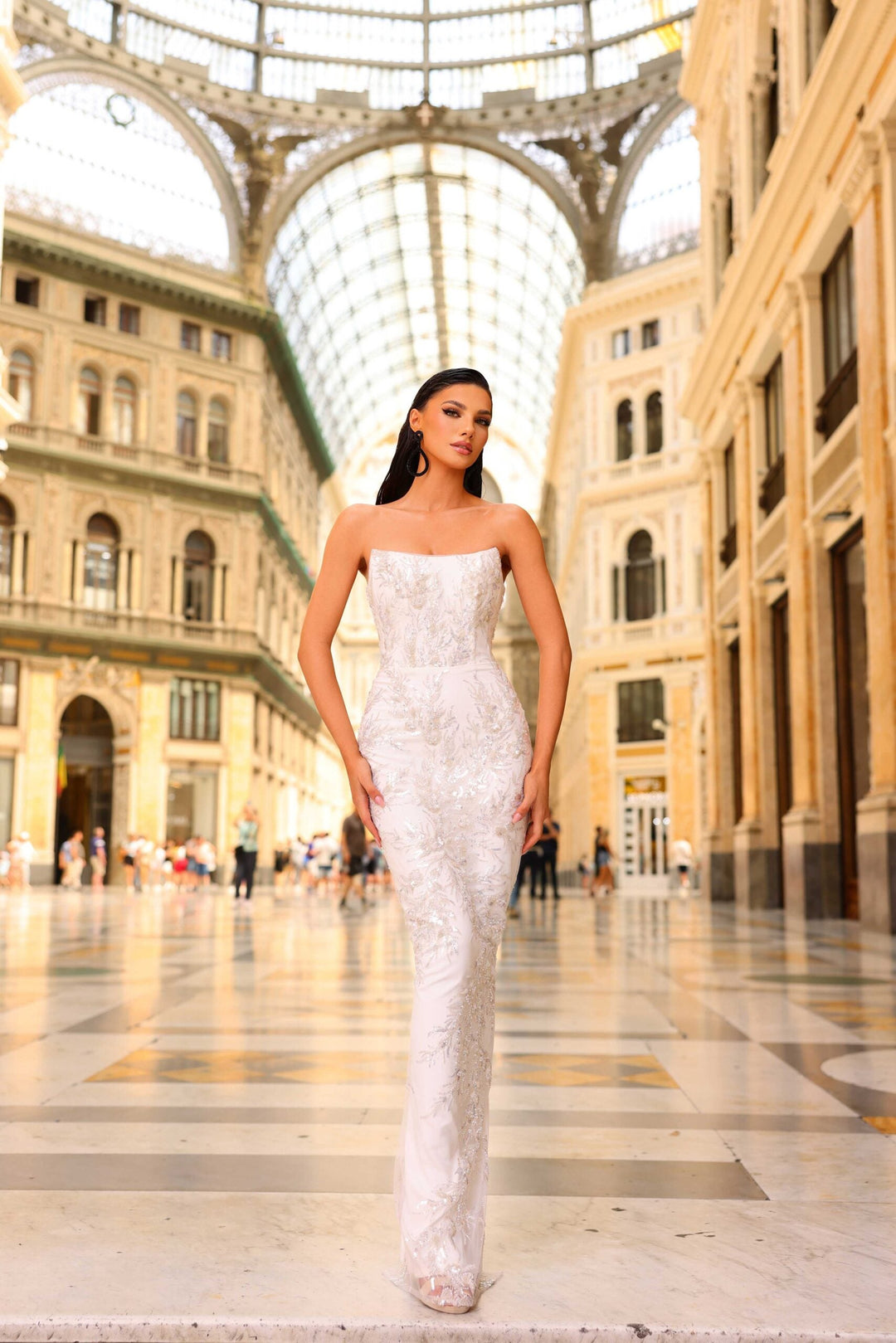 Embellished Gown NC1082 | Nicoletta Dress - Morvarids in ivory