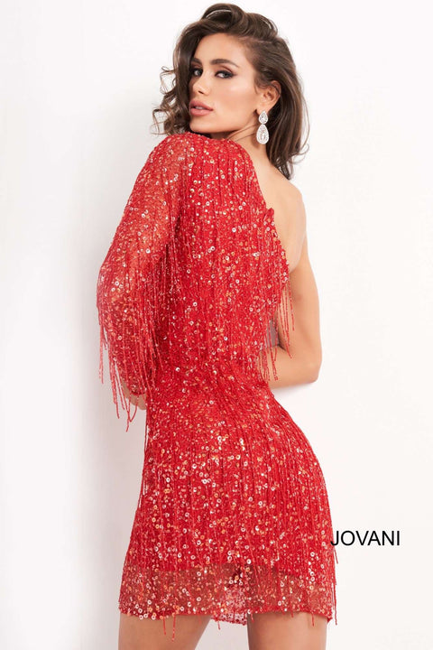 Red One Shoulder Embellished Cocktail Dress Jovani 2645 - Morvarieds Fashion