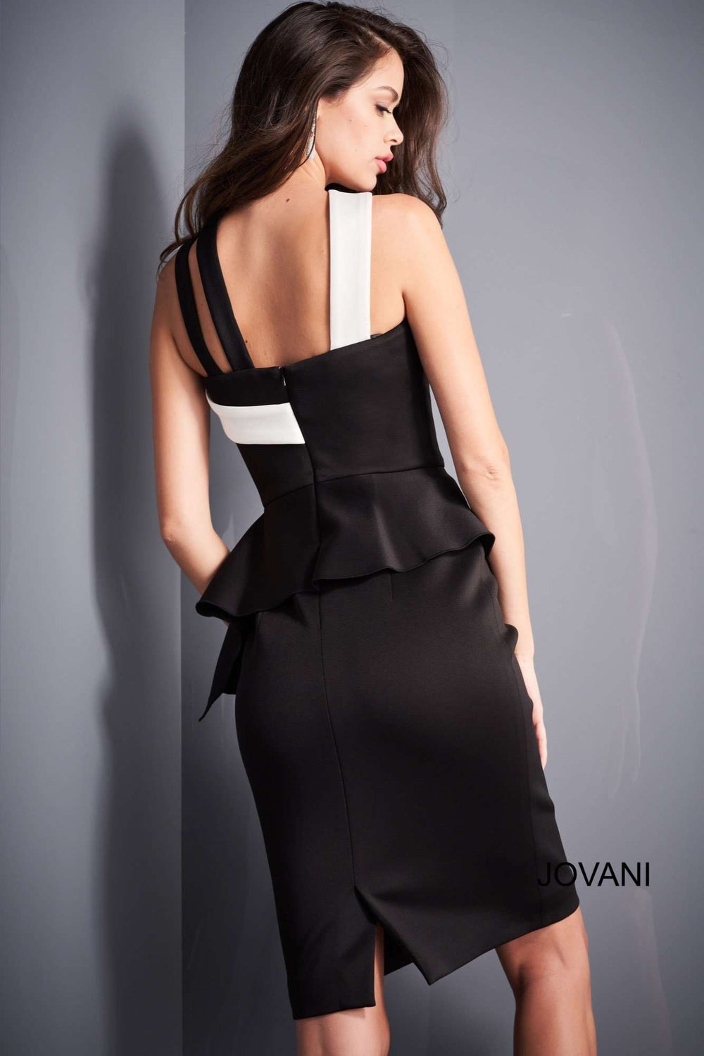 Black White Knee Length Cocktail Dress Jovani 04409 - Morvarieds Fashion