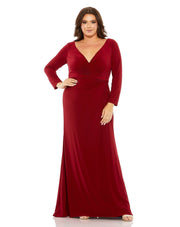 Long Sleeve V Neck Faux Wrap Gown | Mac Duggal 68442 - Morvarieds Fashion