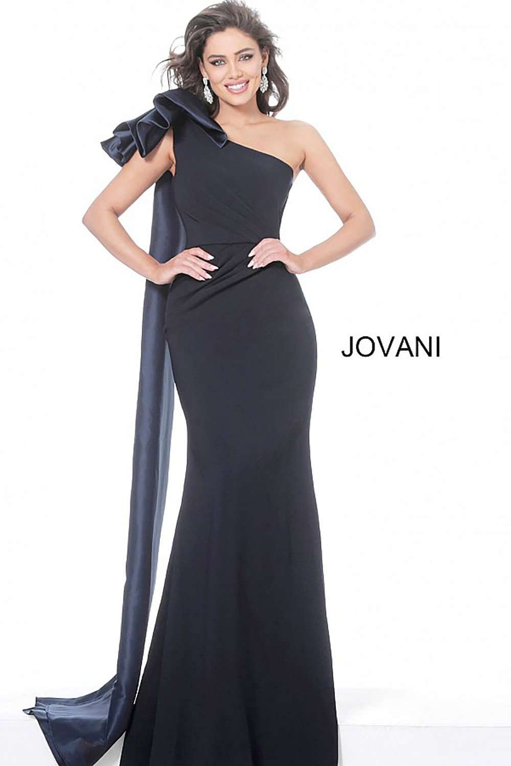 One Shoulder Ruched Waist Evening Dress Jovani 1008 - Morvarieds Fashion