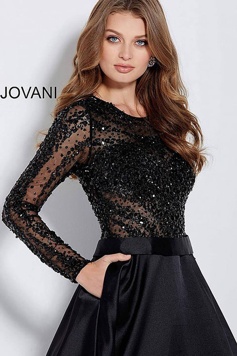 Beaded Bodice Long Sleeve Evening Ballgown Jovani 46066 - Morvarieds Fashion