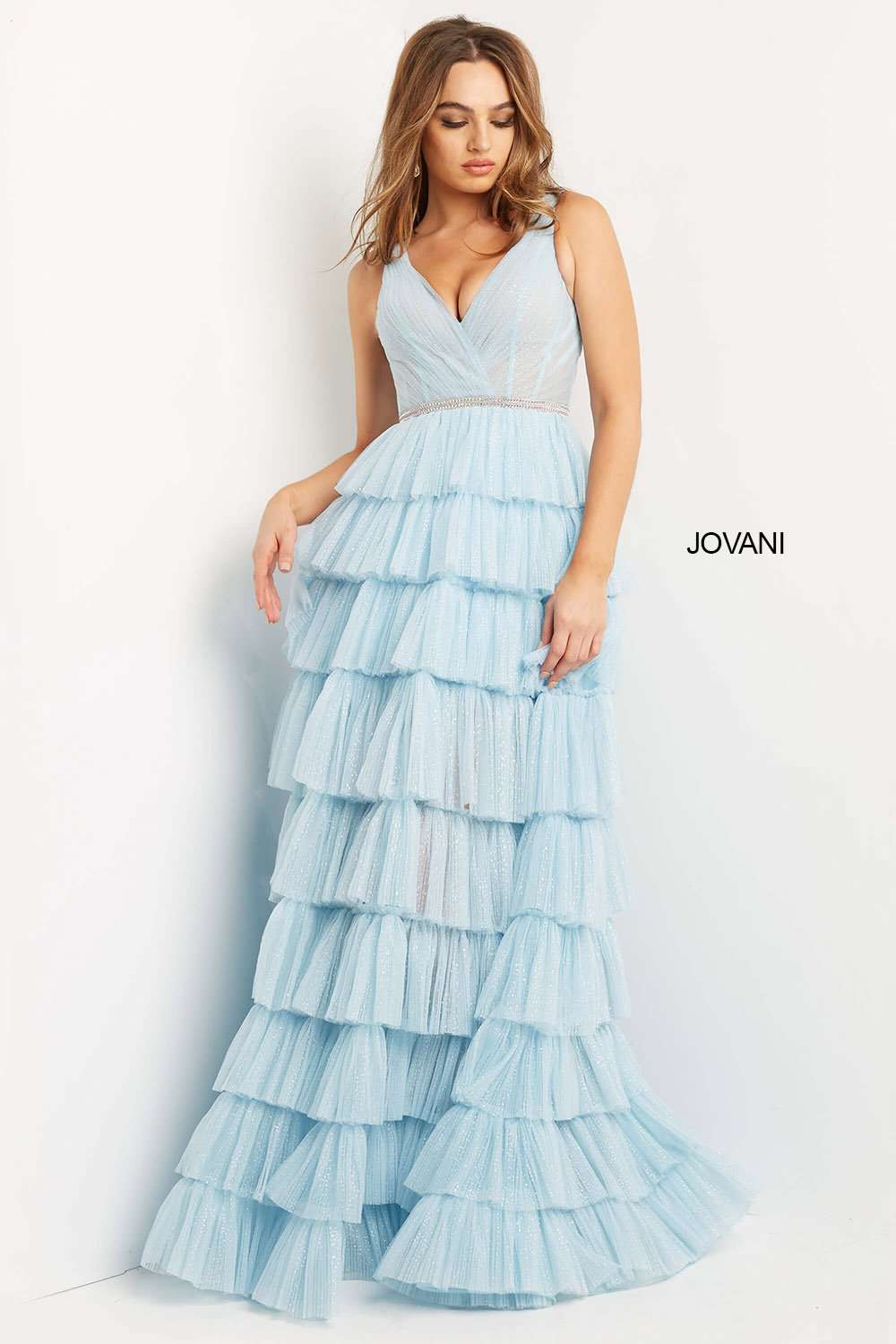 Embellished Belt Layered Prom Dress Jovani 07998 - Morvarieds Fashion