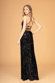 Halter Neck Velvet Sequin Long Elizabeth K Dress GL3080 - Morvarieds Fashion