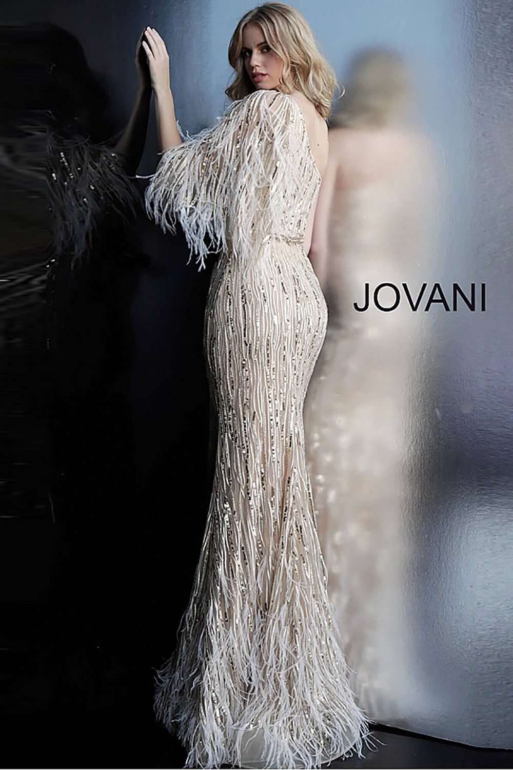 Gold One Shoulder Embellished Prom Dress Jovani 63342 - Morvarieds Fashion