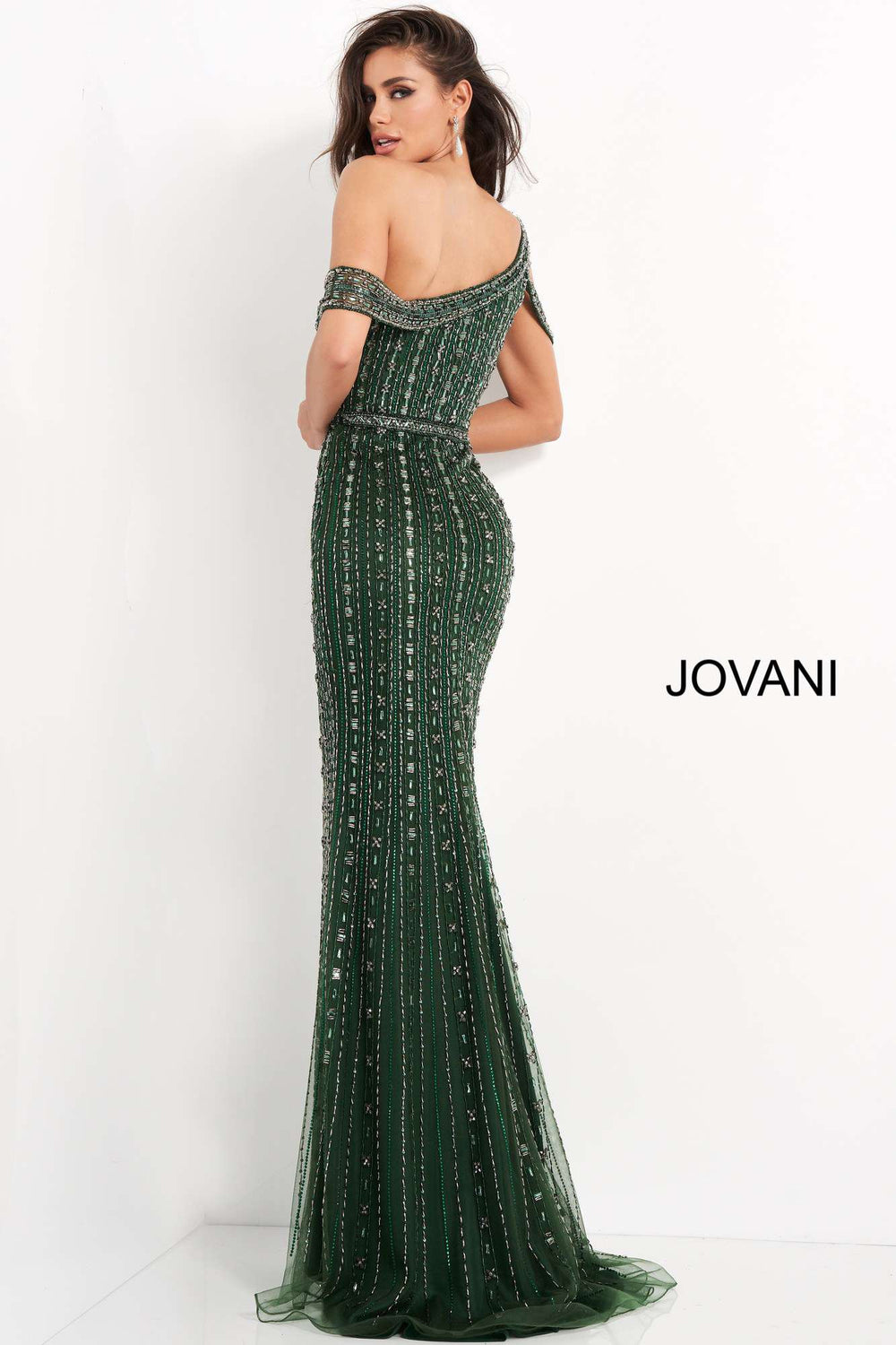 Emerald Beaded One Shoulder Evening Dress Jovani 03124 - Morvarieds Fashion