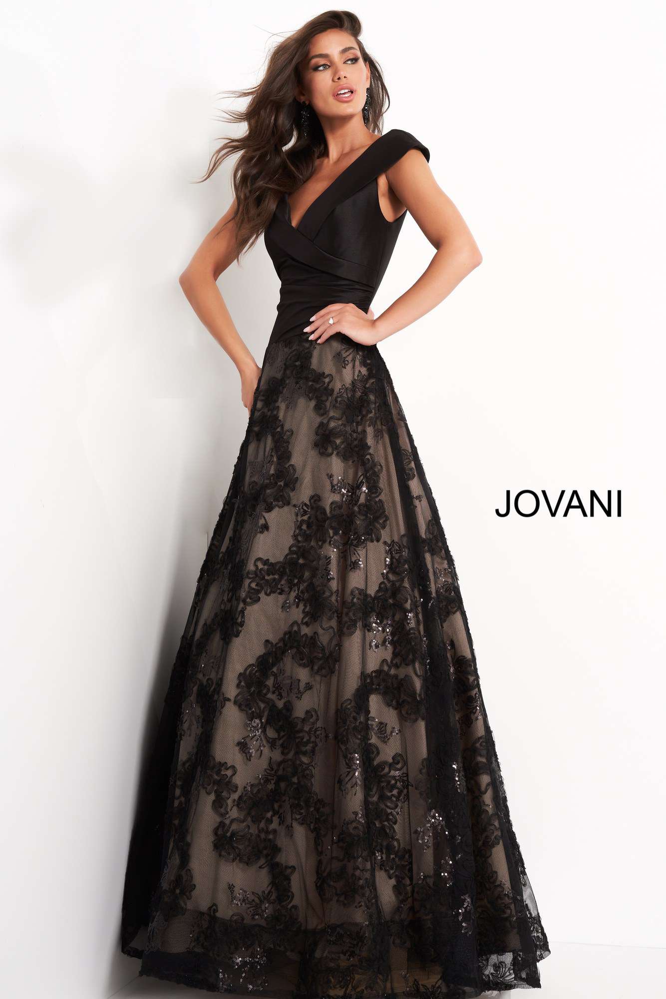 Black A Line V Neck Evening Gown Jovani 03330 Morvarieds Boutique