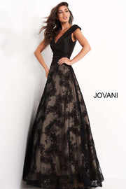 Black A Line V Neck Evening Gown Jovani 03330 - Morvarieds Fashion