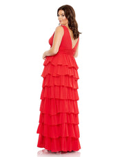 Ruffle Tiered Sleeveless V Neck Gown | Mac Duggal 68119 - Morvarieds Fashion