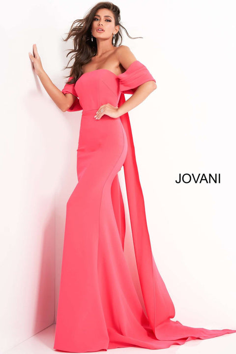Off the Shoulder Crepe Evening Dress Jovani 04350 - Morvarieds Fashion