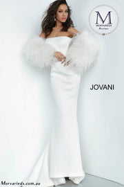 Strapless Fur Sleeves Evening Gown Jovani 1226 - Morvarieds Fashion