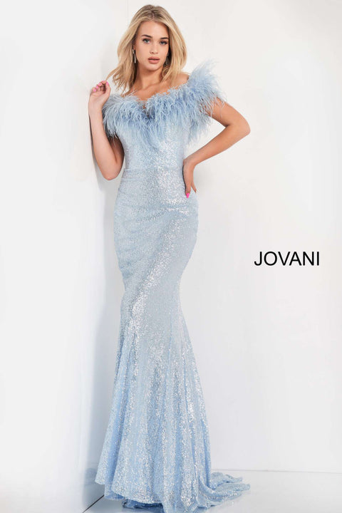 Sequin Feather Neckline Prom Dress Jovani 06166 - Morvarieds Fashion