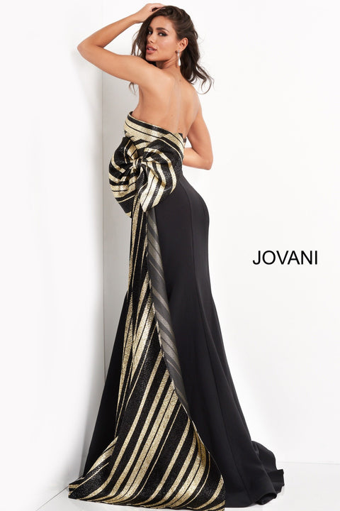 Black Gold Strapless Mermaid Evening Gown Jovani 05084 - Morvarieds Fashion