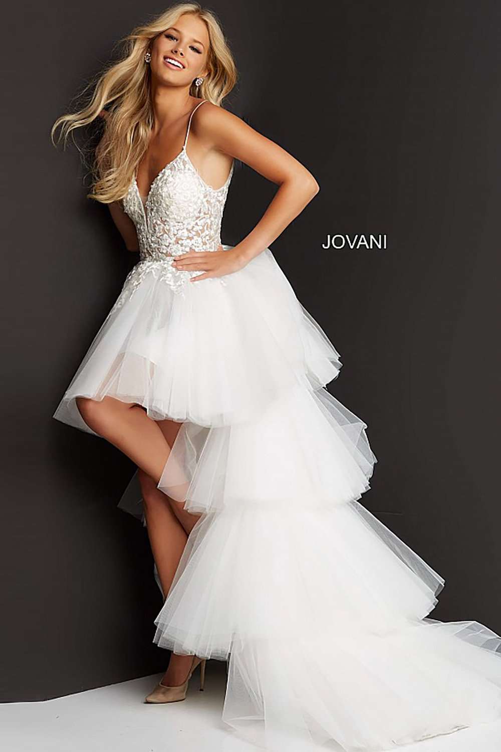 Embroidered High Low Prom Dress Jovani 07263 - Morvarieds Fashion