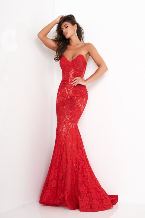 Fitted Strapless Lace Formal Dress Jovani 37334 - Morvarieds Fashion