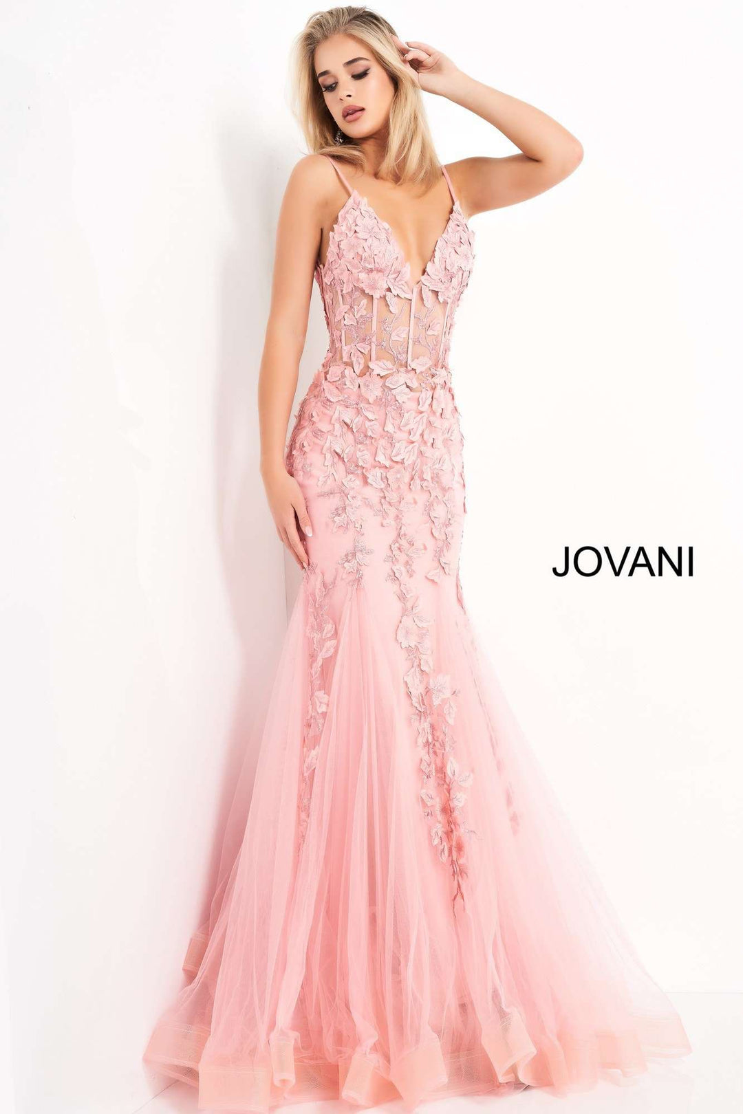 Floral Sheer Bodice Prom Dress Jovani 02841 - Morvarieds Fashion