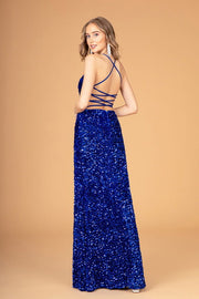 Halter Neck Velvet Sequin Long Elizabeth K Dress GL3080 - Morvarieds Fashion