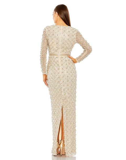 Long Sleeve High Neck Beaded Gown | Mac Duggal 93827 - Morvarieds Fashion