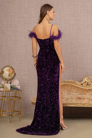 Sequin Cut-away Shoulder Velvet Mermaid Elizabeth K Dress GL3149 - Morvarieds Fashion
