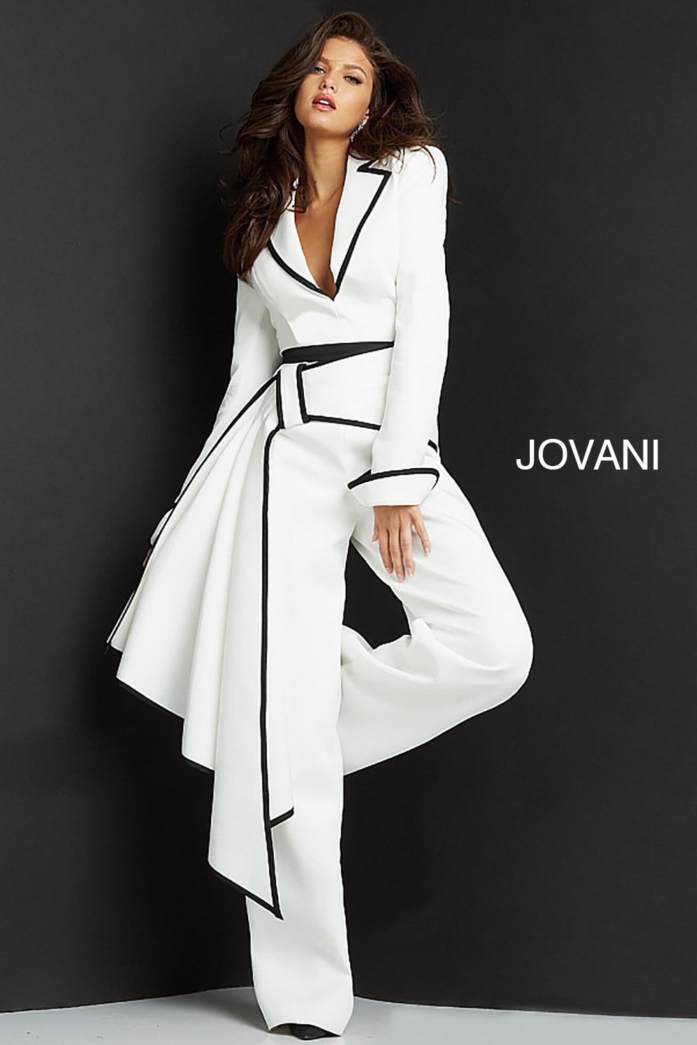 Long Sleeve Plunging Neck Jumpsuit Jovani 06917 - Morvarieds Fashion