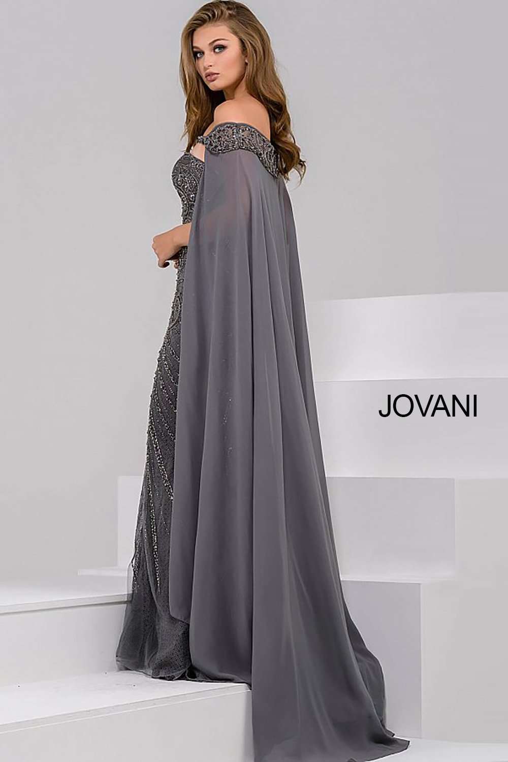 Off the Shoulder Beaded Mother of the Bride Evening Dress Jovani 45566 - Morvarieds Fashion