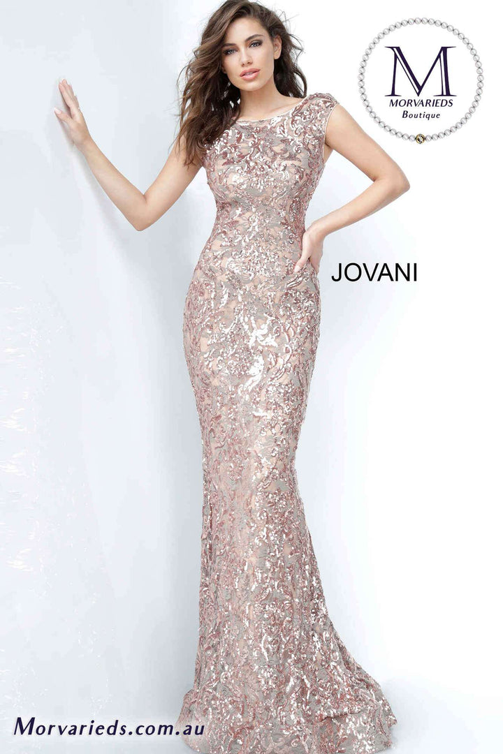 Copper Long lace Boat Neck Evening Dress Jovani 1123 - Morvarieds Fashion