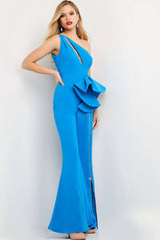 One Shoulder High Slit Evening Jumpsuit Dress Jovani 07080 - Morvarieds Fashion