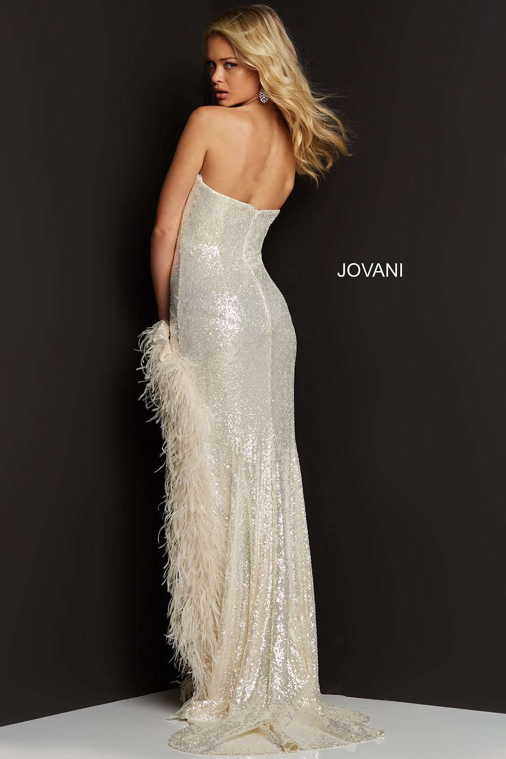 High Feather Slit Strapless Prom Dress Jovani 07068 - Morvarieds Fashion