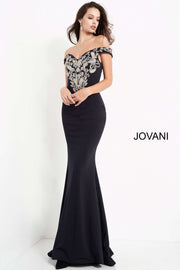 Navy Off the Shoulder Embroidered Evening Dress Jovani 02576 - Morvarieds Fashion