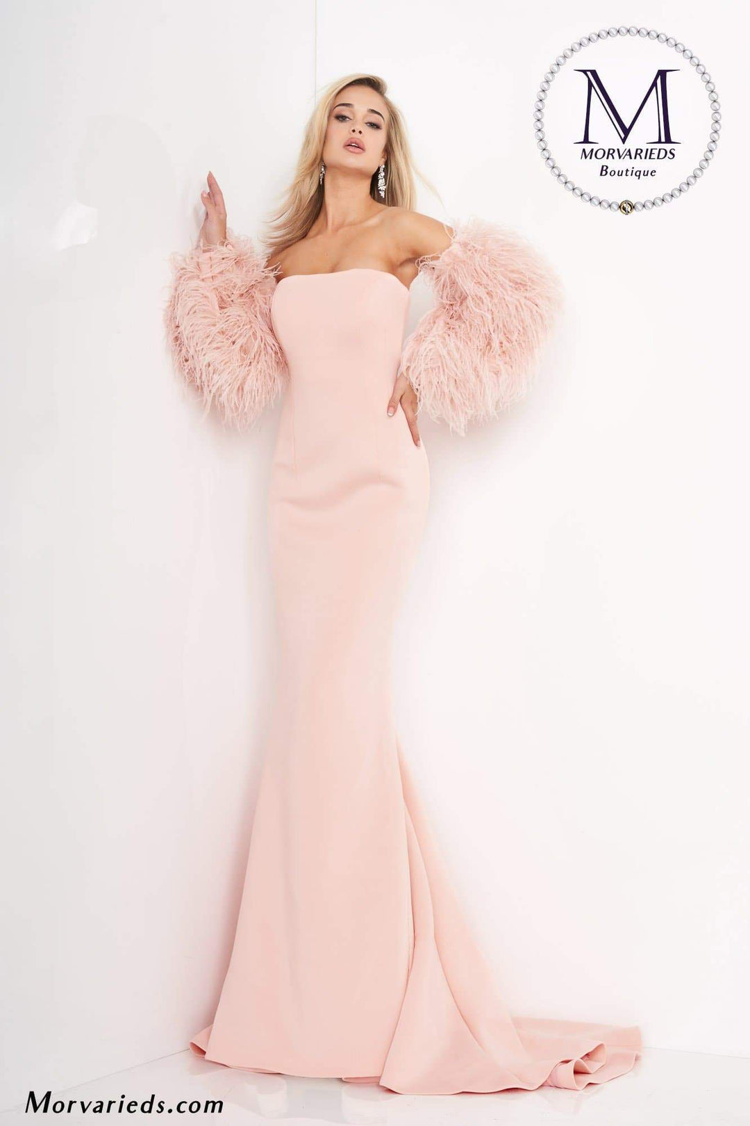 Strapless Fur Sleeves Evening Gown Jovani 1226 - Morvarieds Fashion