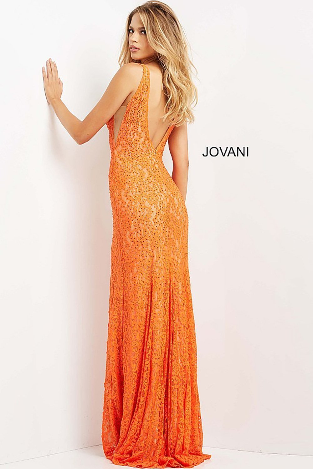 Plunging Neck Lace Prom Dress Jovani 08674 - Morvarieds Fashion