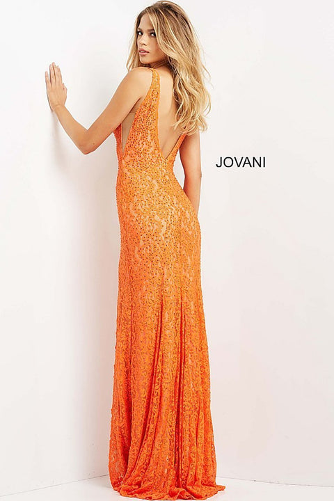 Plunging Neck Lace Prom Dress Jovani 08674 - Morvarieds Fashion