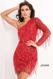 Red One Shoulder Embellished Cocktail Dress Jovani 2645 - Morvarieds Fashion