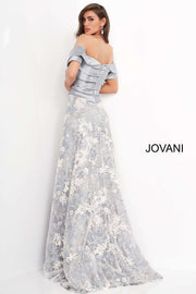 Grey Multi A Line Short Sleeve Evening Dress Jovani 02921 - Morvarieds Fashion