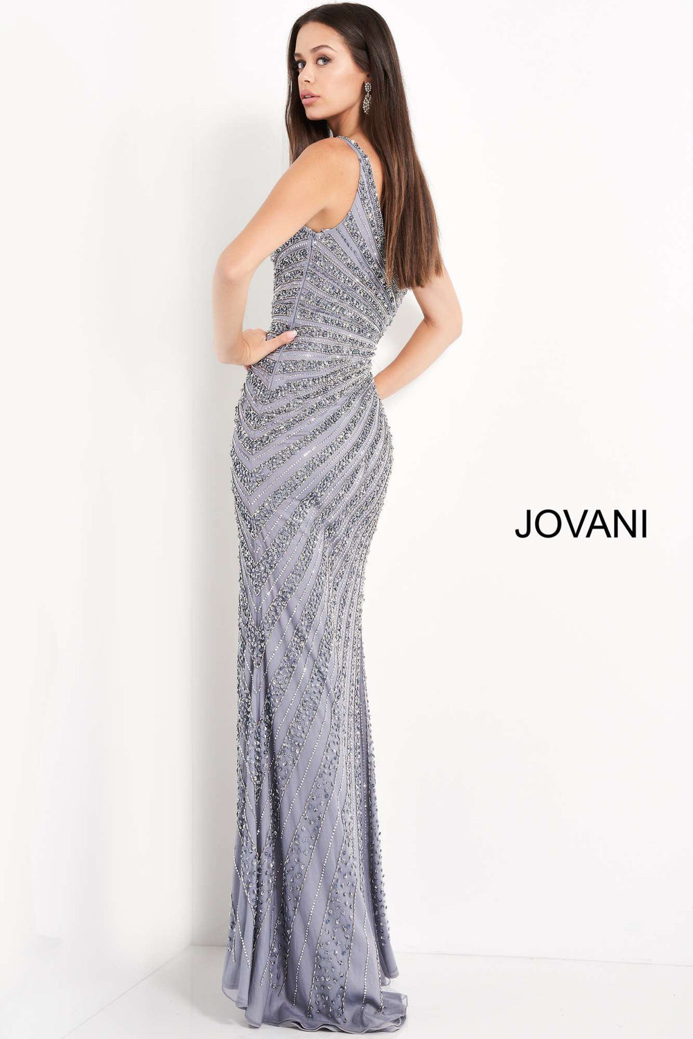Smoke Beaded High Slit Prom Dress Jovani 04539 - Morvarieds Fashion