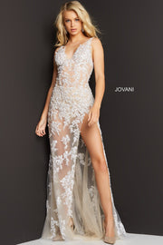 Off White Embellished Sheer Prom Dress Jovani 07368 - Morvarieds Fashion