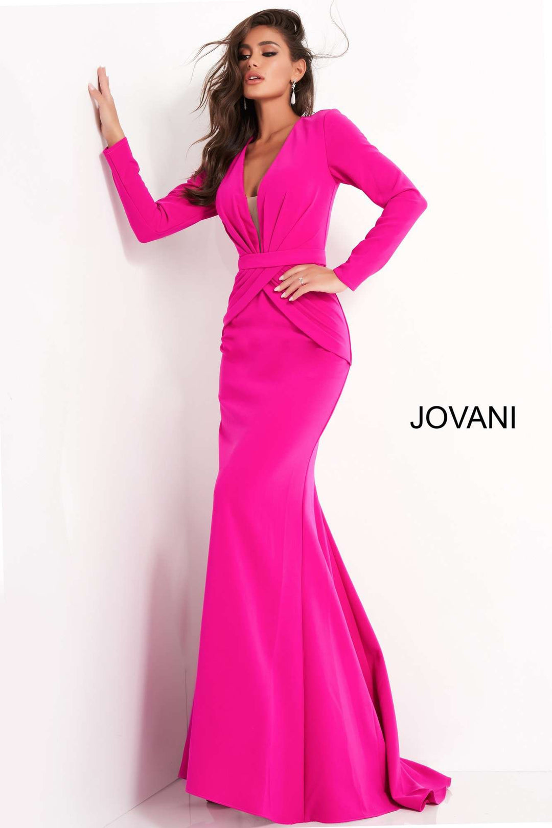 Long Sleeves Plunging Neckline Evening Dress Jovani 1892 - Morvarieds Fashion