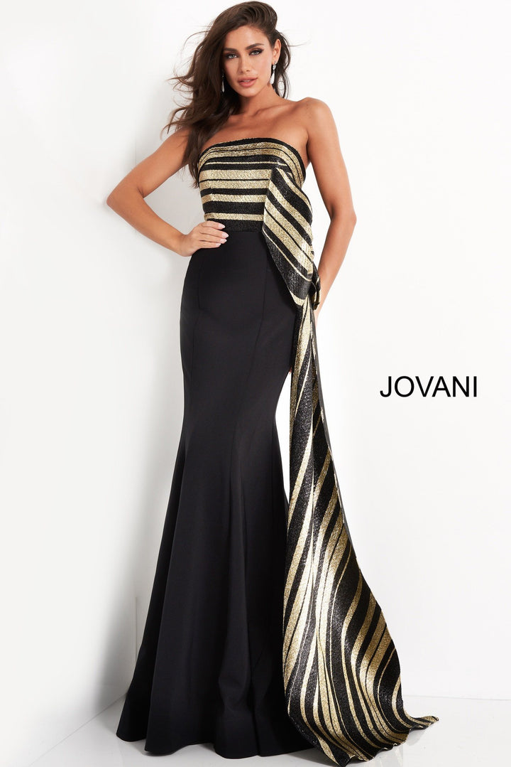 Black Gold Strapless Mermaid Evening Gown Jovani 05084 - Morvarieds Fashion