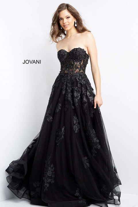 Lace Appliques Strapless Prom Dress Jovani 07901 - Morvarieds Fashion