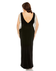 V Neck Gown With Fringe Detail On Shoulder | Mac Duggal 76990 - Morvarieds Fashion
