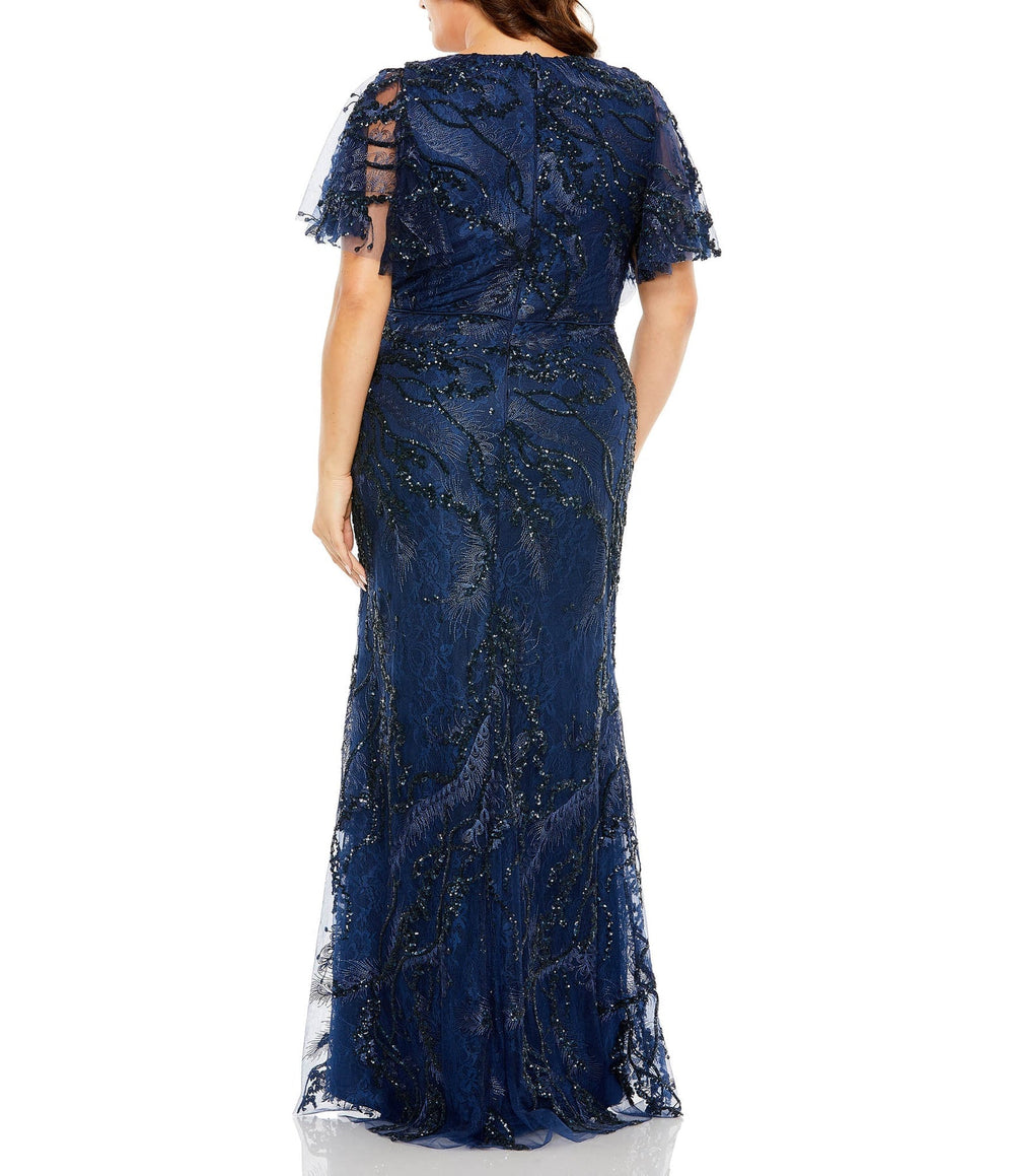 V Neck Flutter Sleeve Embellished Gown | Mac Duggal 68432 - Morvarieds Fashion