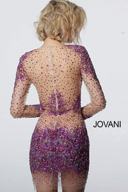 Sheer Beaded Long Sleeve Short Dress Jovani 47598 - Morvarieds Fashion